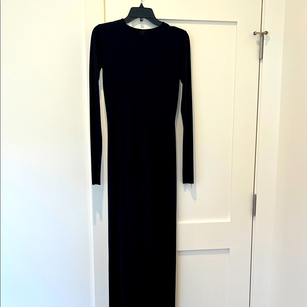 SKIMS Long Sleeve Bodycon Dress, Black, Size M